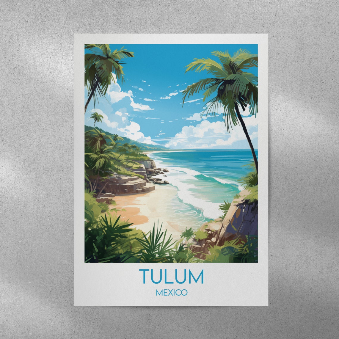 Tulum Mexico Palm Beach Cliffs Caribbean Retro Travel Art Poster - Image 4