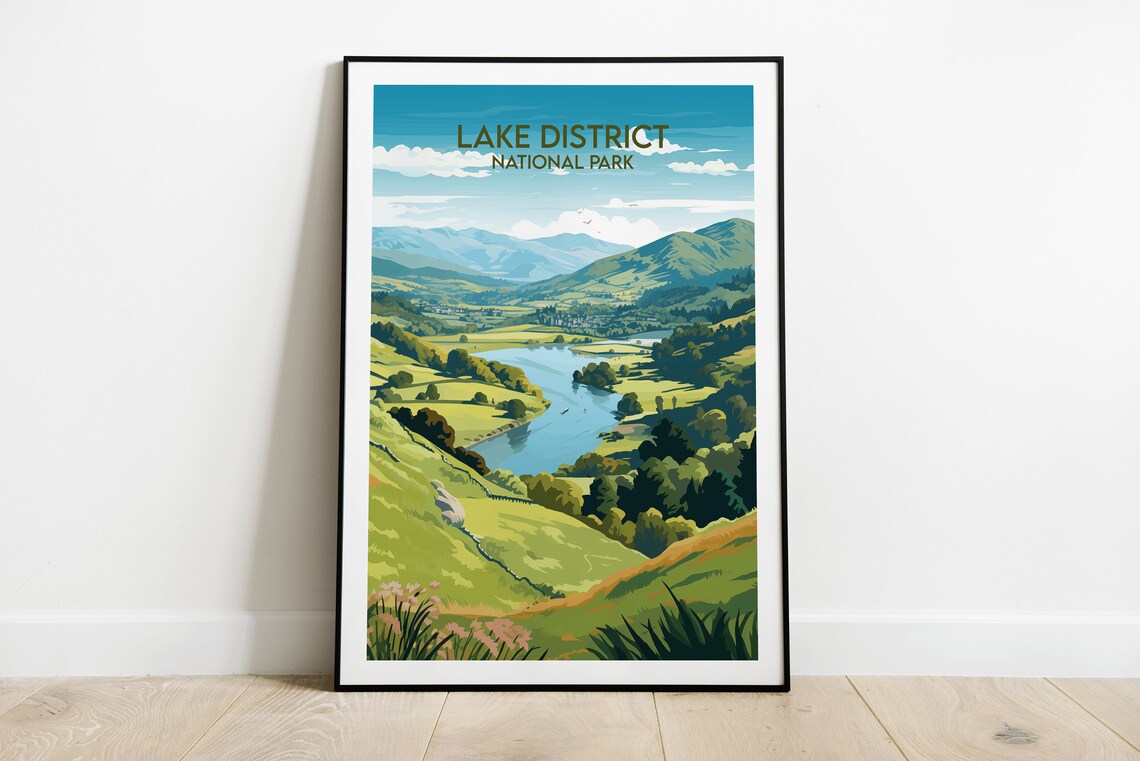 Lake District National Park Travel Poster, England UK