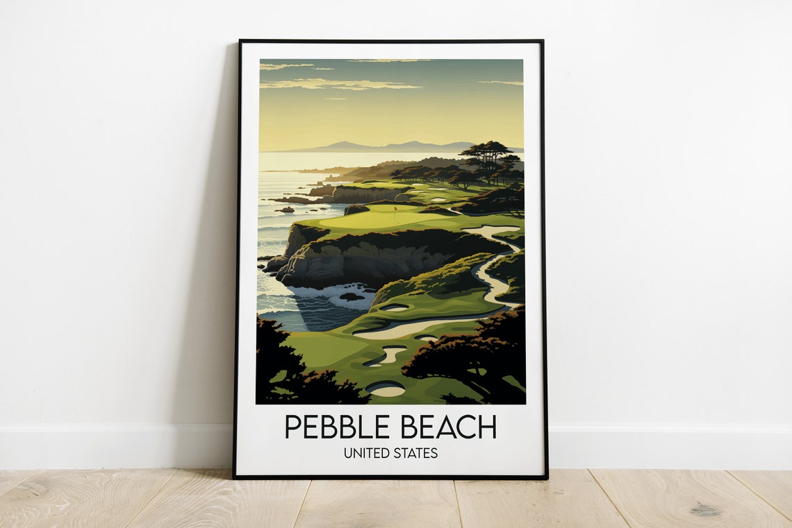 Pebble Beach Golf Links Coastal Sunset Ocean View Sport Poster