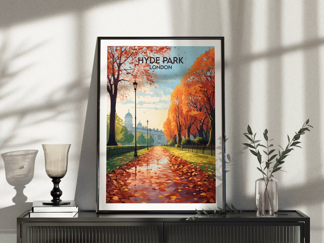 Hyde Park London Autumn Leaves Tree Avenue Vintage Travel Poster - Image 5