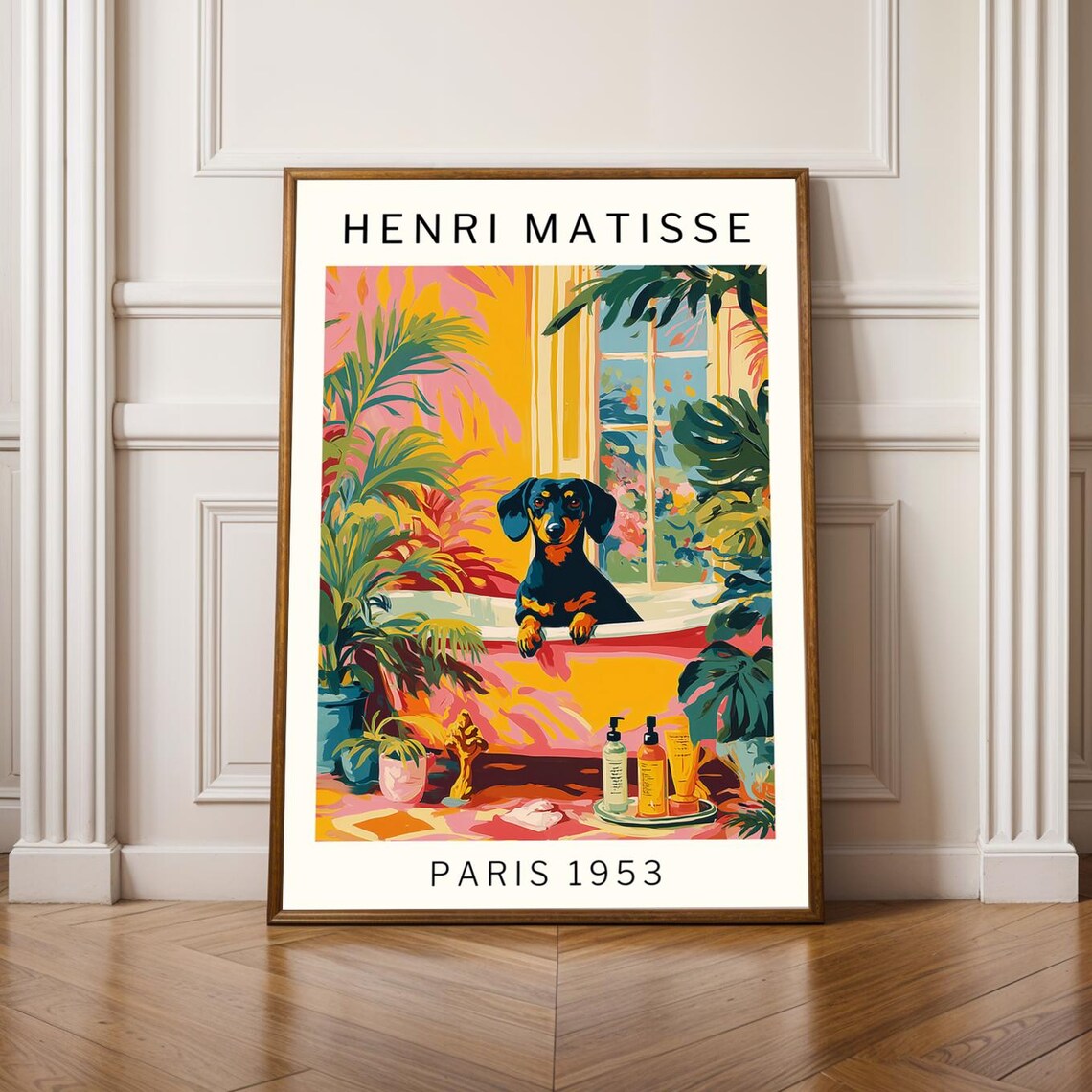 Matisse Dachshund Wall Art Print, Funny Dog Bathroom Decor