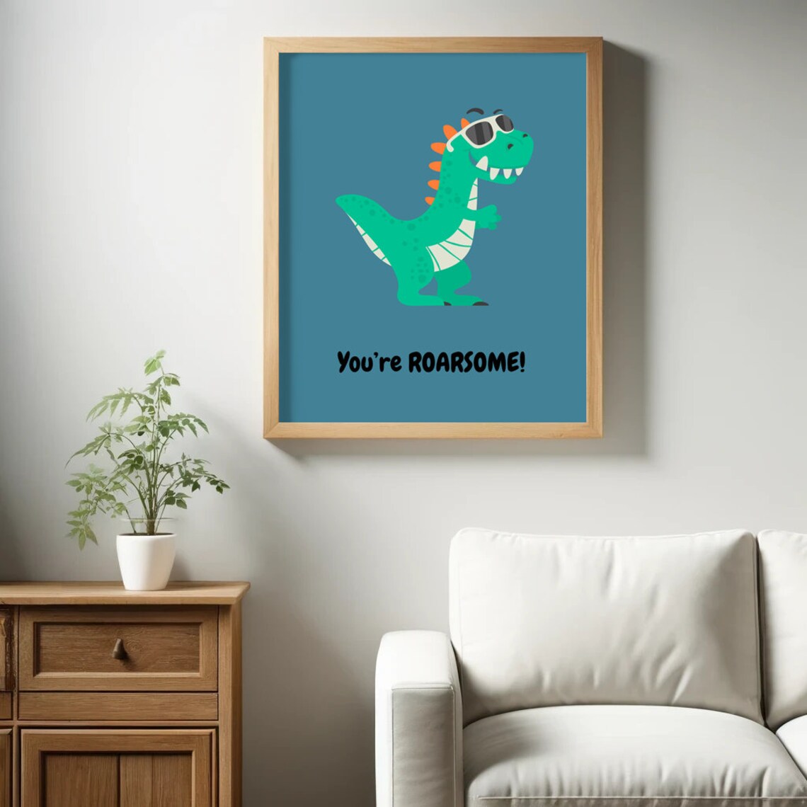 Youre Roarsome Cute Green Dinosaur Sunglasses Kids Room Poster - Image 2