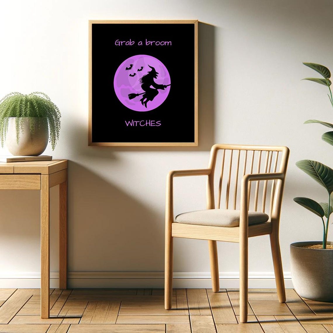 Grab a Broom Witches Purple Moon Spooky Halloween Decor Poster - Image 2