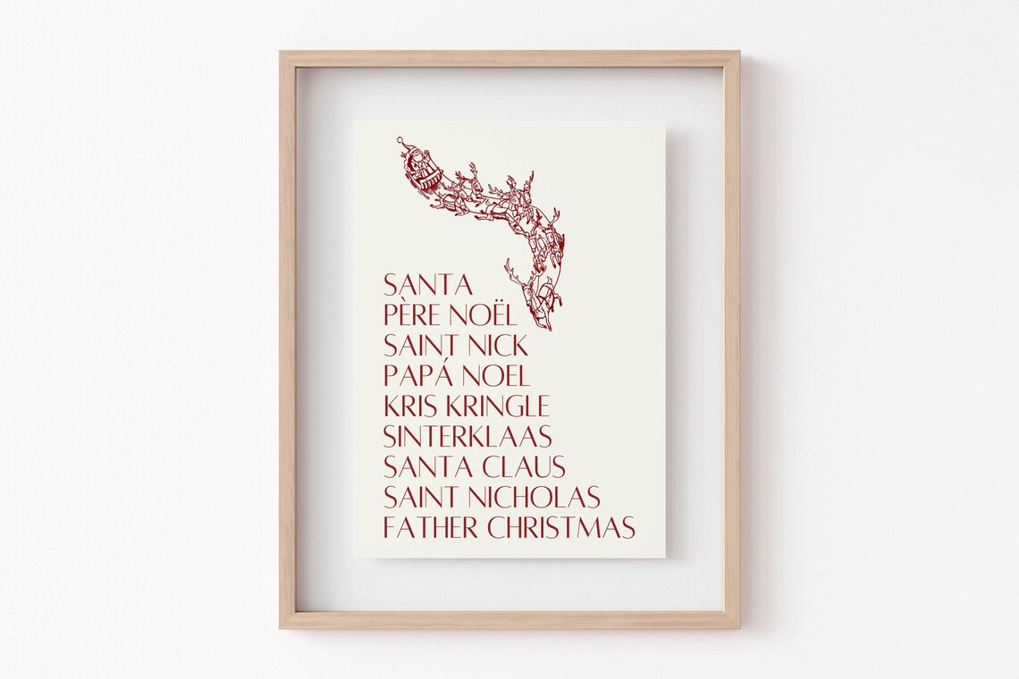 Santa Claus Names Around the World Vintage Sleigh Christmas Poster - Image 2