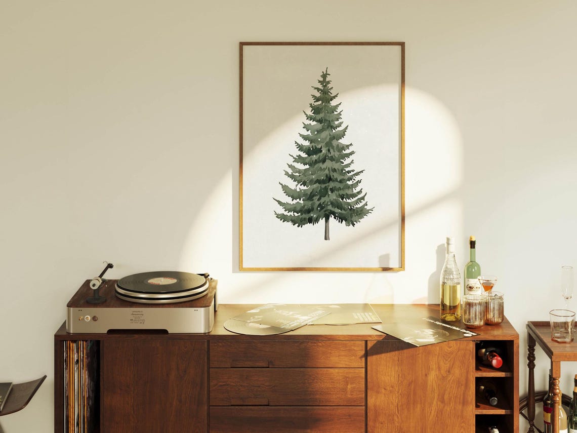 Watercolor Christmas Pine Tree Snowy Branches Winter Wall Poster - Image 2