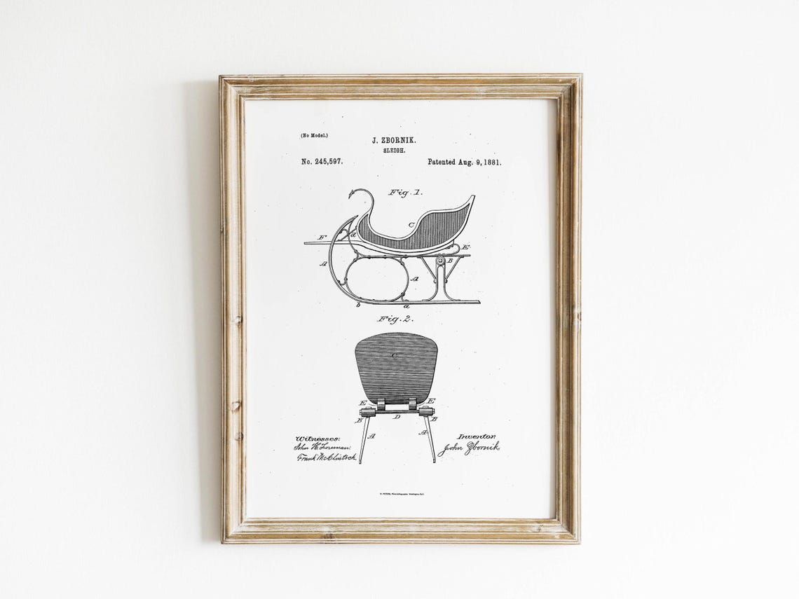 1881 Sleigh Patent Drawing Zbornik Monochrome Vintage Poster - Image 2
