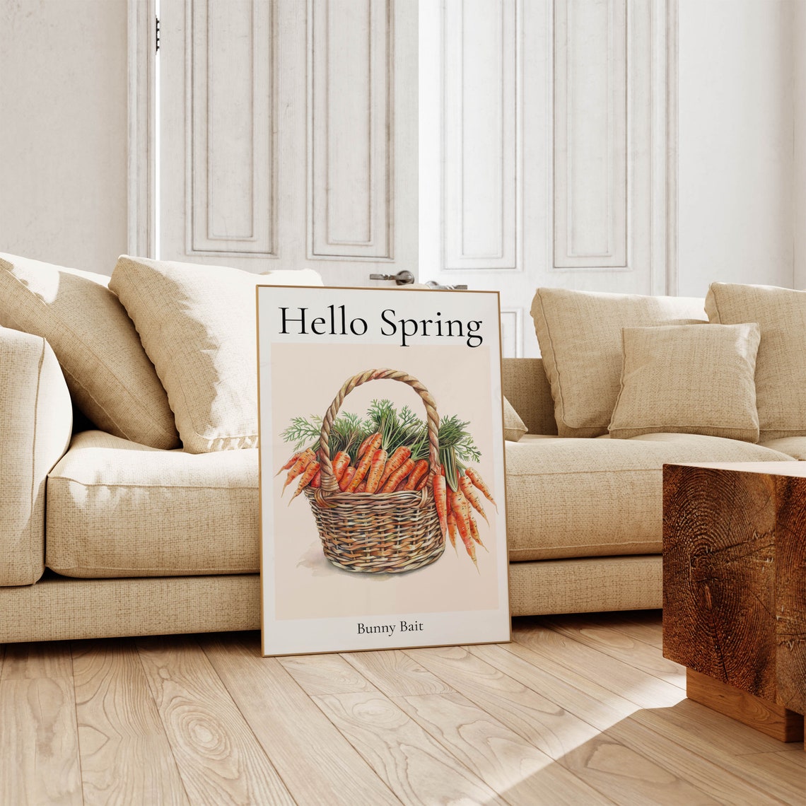 Hello Spring Bunny Bait Carrot Basket Watercolor Easter Poster - Image 6