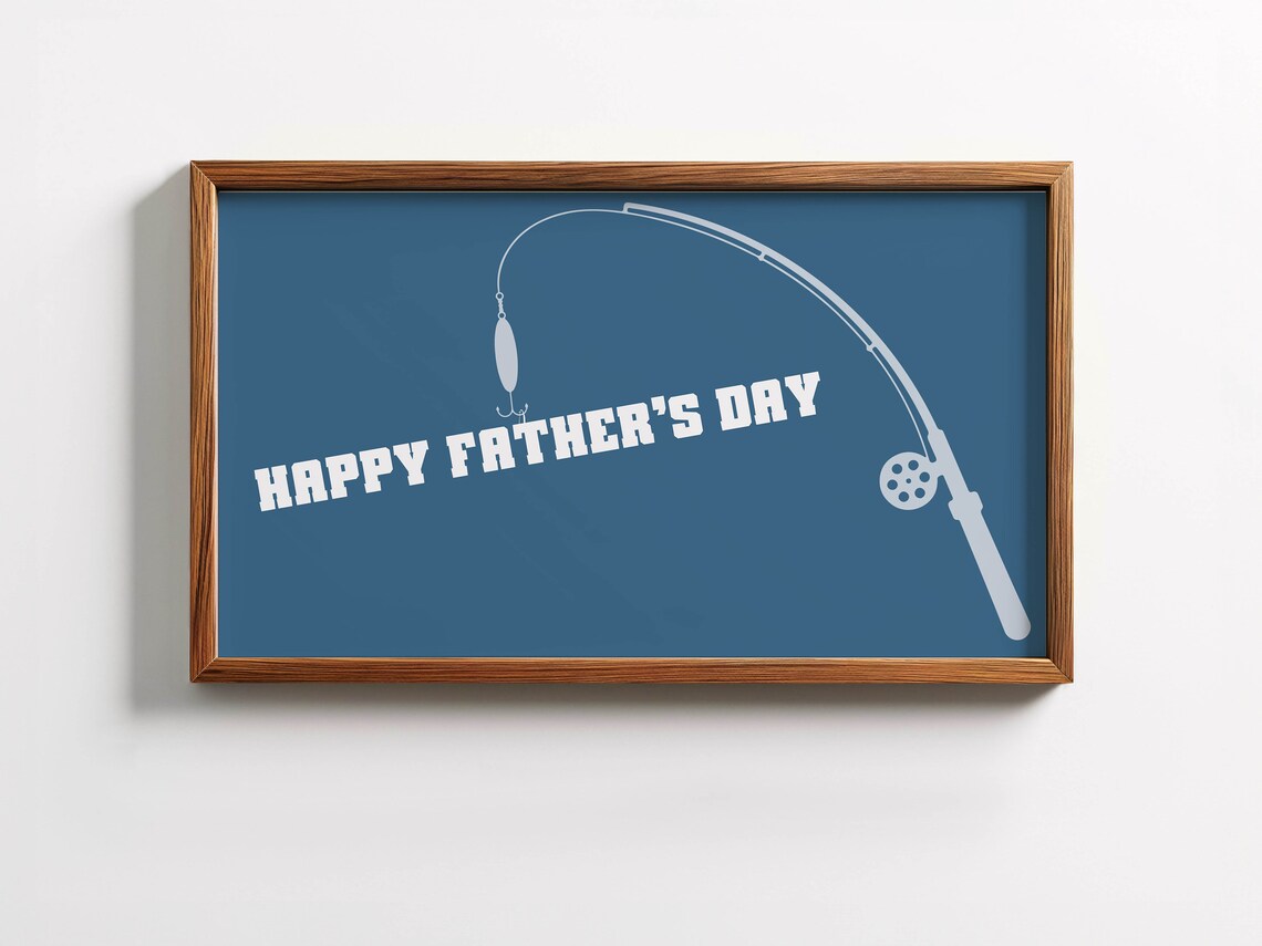 Happy Fathers Day Fishing Rod Silhouette Navy Blue Gift Poster - Image 6