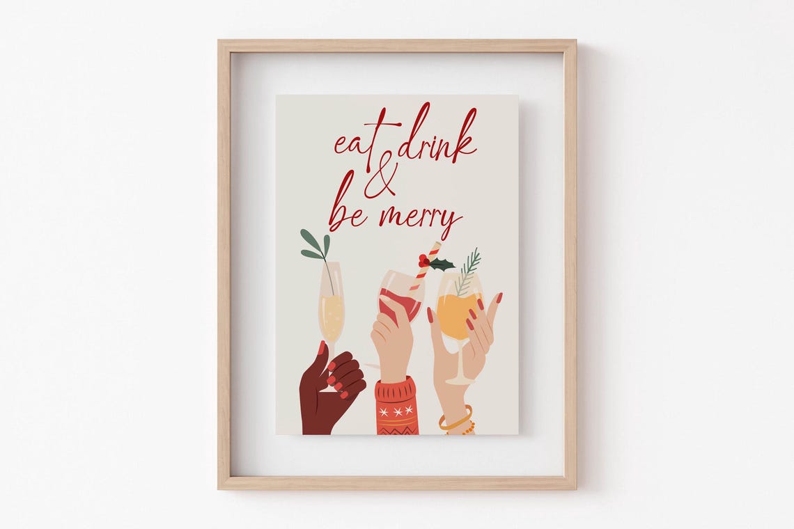 Eat Drink and Be Merry Holiday Christmas Cocktail Cheers Bar Poster - Image 5