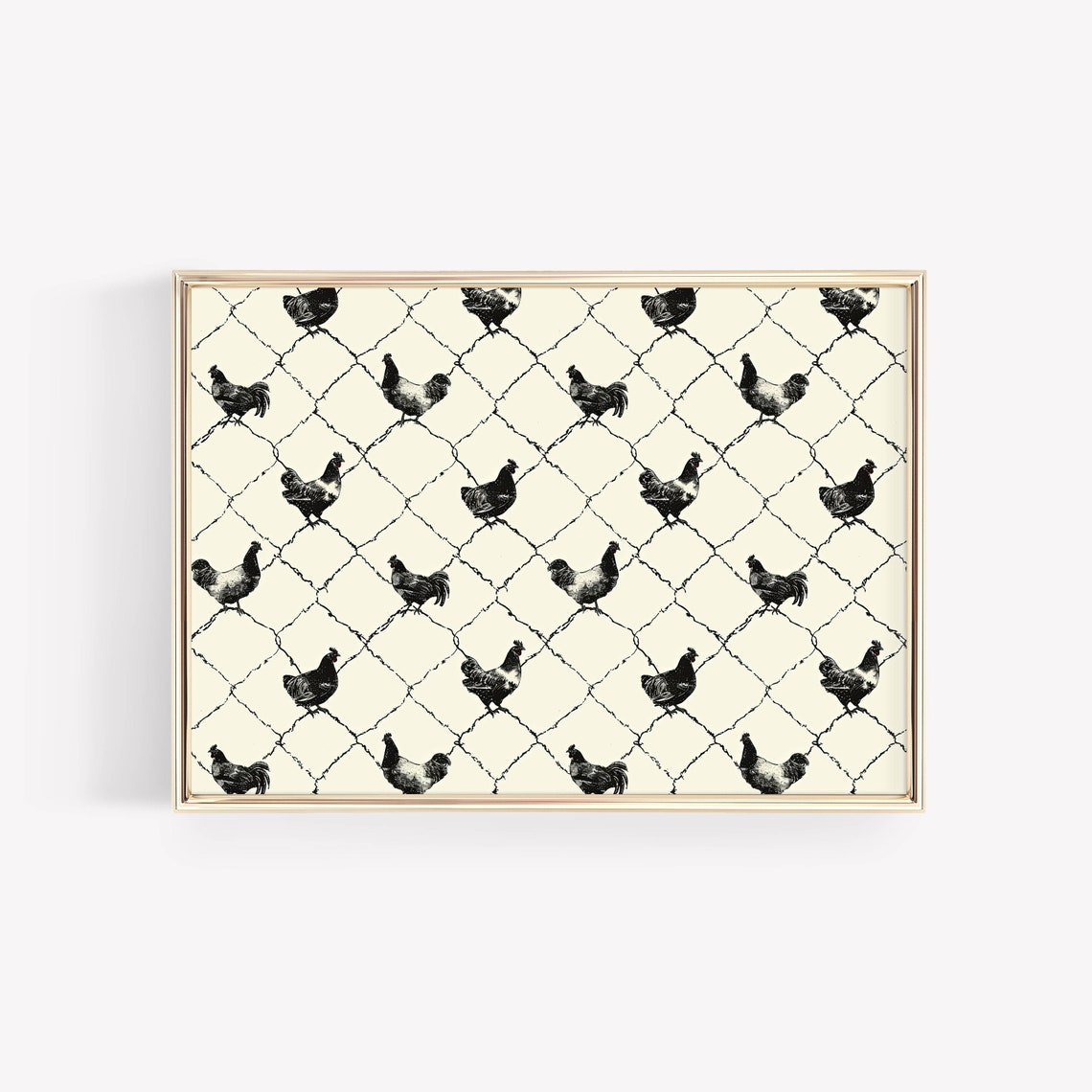 Chicken Wire Pattern With Sketched Chickens Farmhouse Art Poster
