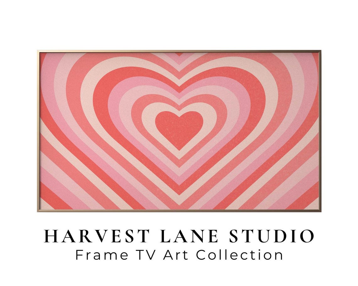 Pink Concentric Hearts Retro Valentine Frame TV Digital Wall Art Print