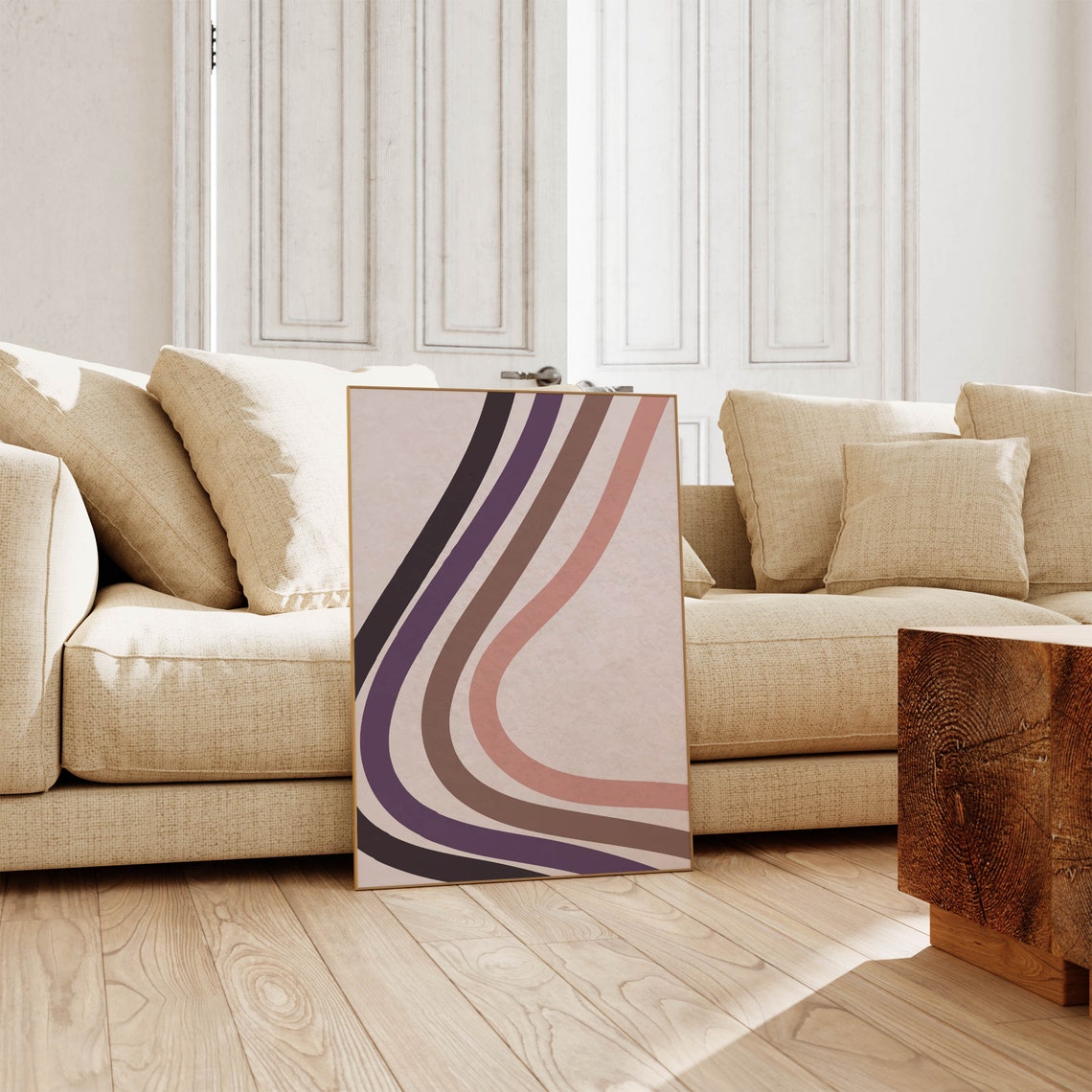 Wavy Lines Retro Purple Brown Pink Minimalist Abstract Poster - Image 5