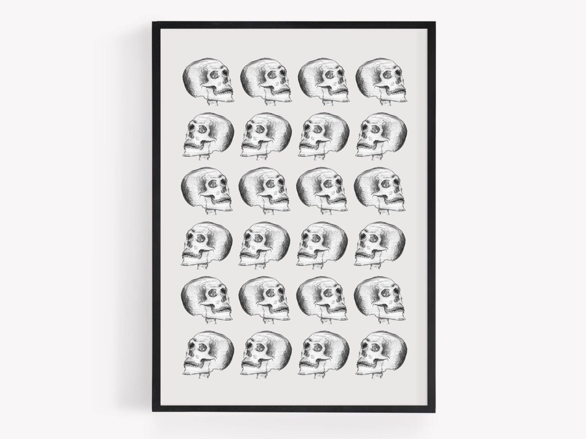 Vintage Skull Studies Grid Spooky Halloween Sketch Art Poster - Image 6