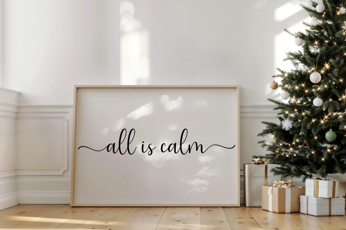 All Is Calm Script Minimalist White Christmas Holiday Poster - Image 5