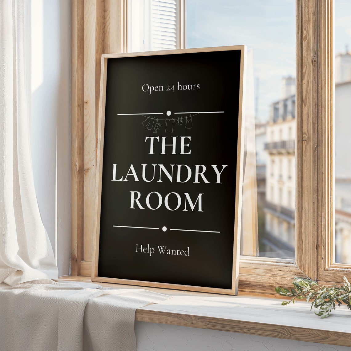 The Laundry Room Open 24 Hours Help Wanted Black Sign Poster - Image 4