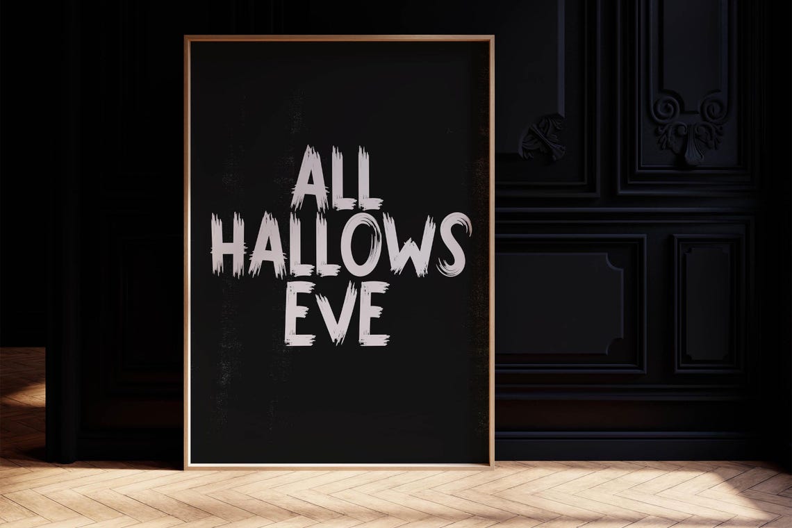 All Hallows Eve Distressed Brush Lettering Black Halloween Poster - Image 2