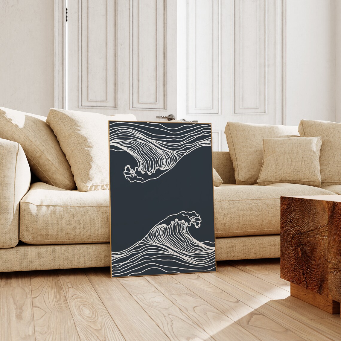 Stylish Japanese Ocean Wave Line Art Navy Minimalist Coastal Poster - Image 6