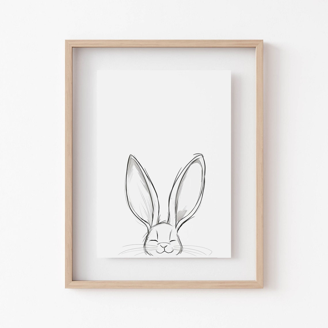 Minimalist Peeking Bunny Face Line Art Cute Nursery Easter Poster - Image 4