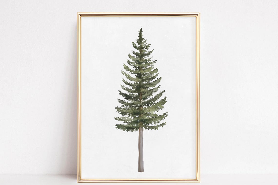 Tall Slender Watercolor Pine Tree Minimal Winter Wall Poster - Image 5