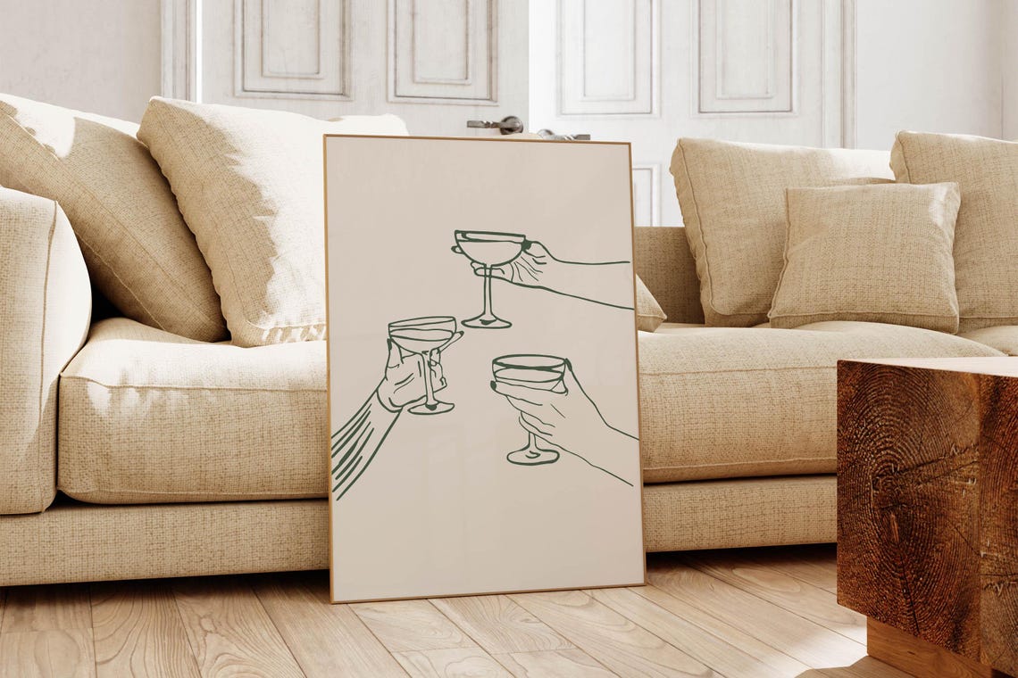 Elegant Cheers Coupe Glasses Toast Minimalist Pink Bar Cart Poster - Image 4