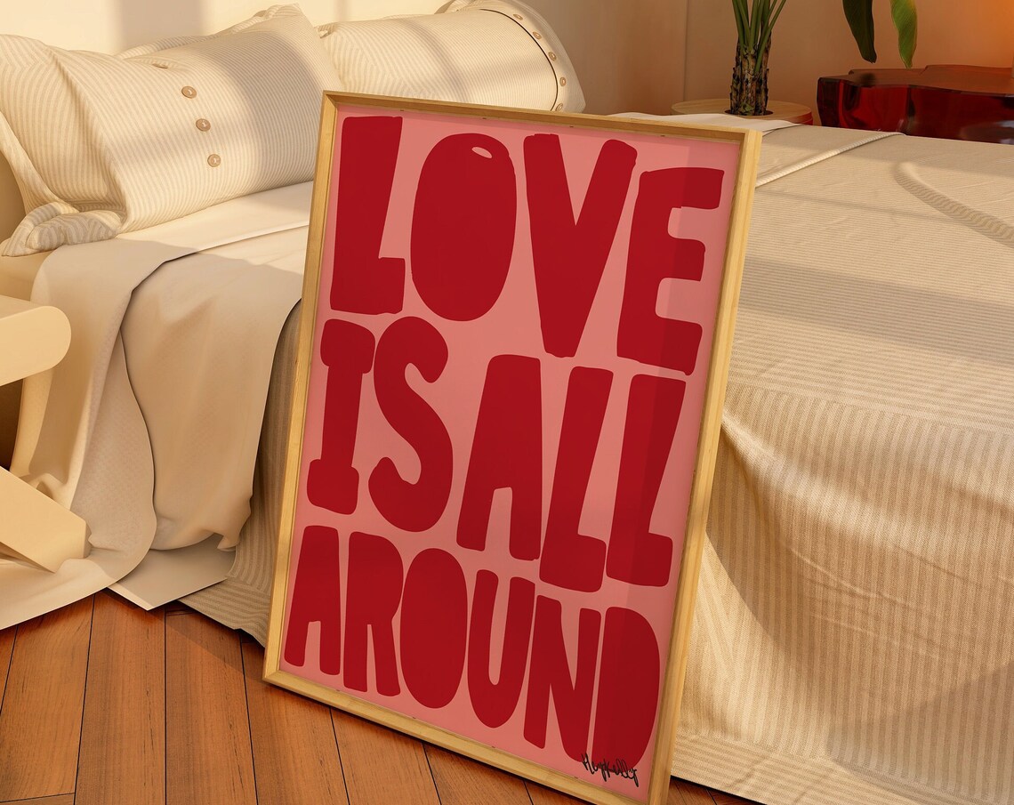 Love Is All Around Typography Retro Art Print
