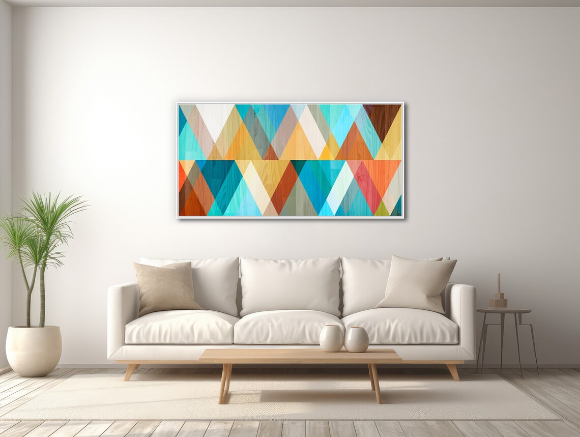 Mid-Century Modern Geometric Art Print, Teal Coral Yellow - Image 3