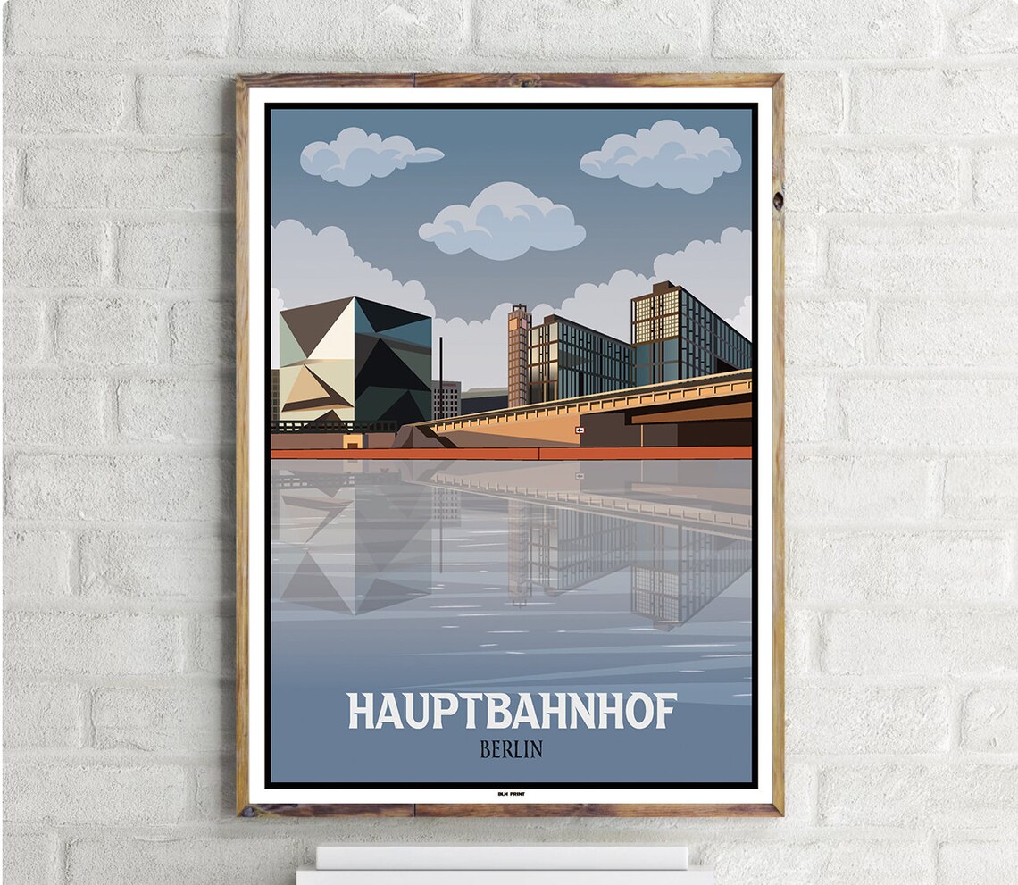Mitte Hauptbahnhof Berlin Vintage Travel Poster