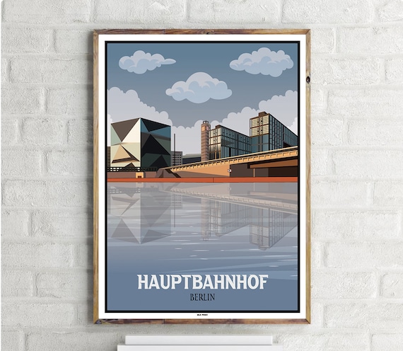 Mitte Hauptbahnhof Berlin Vintage Travel Poster