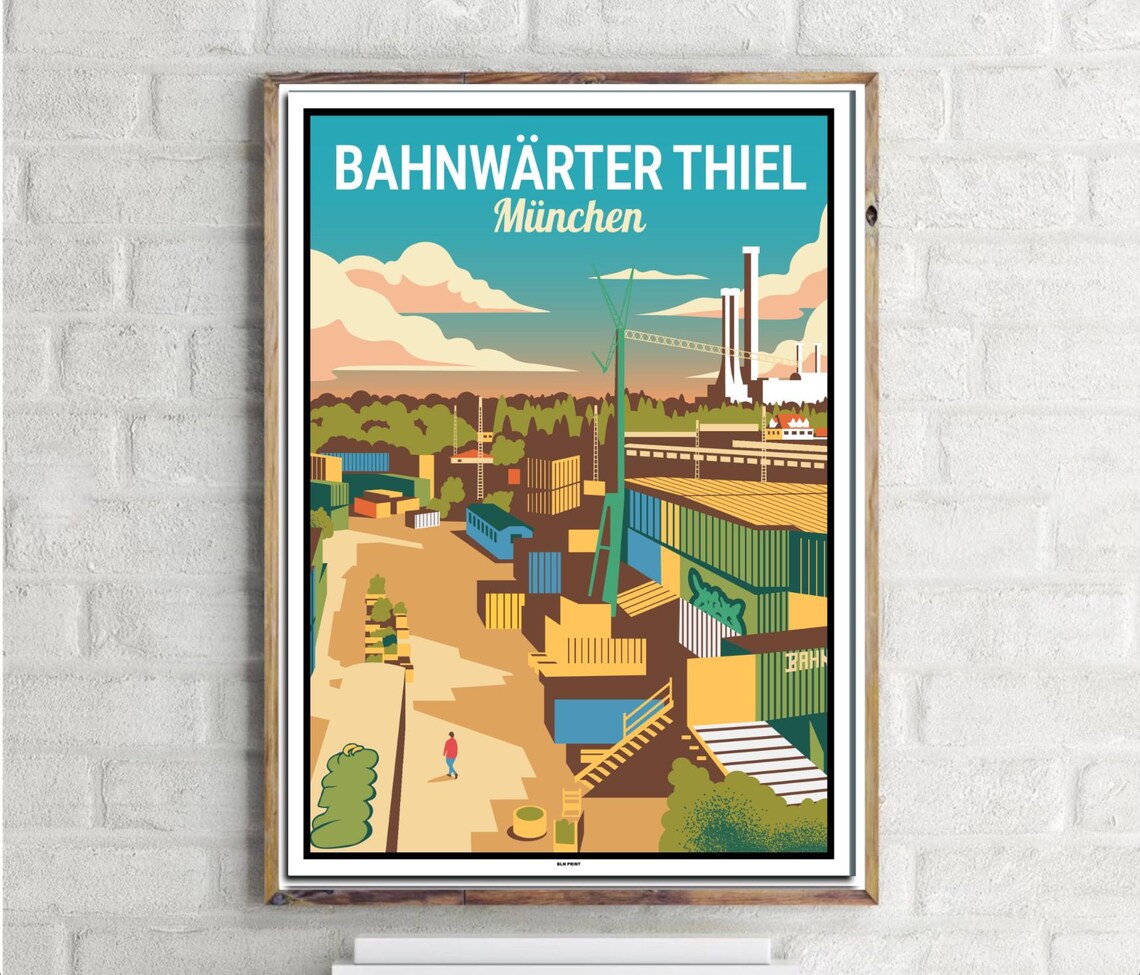 Bahnwarter Thiel Munich Vintage Industrial Cultural Travel Poster