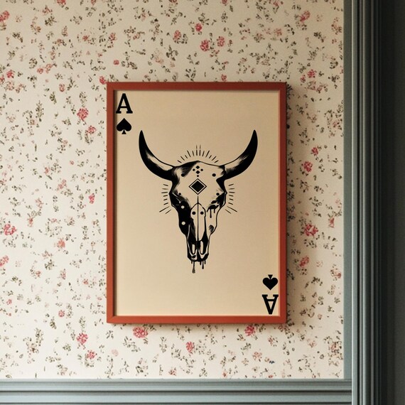 Ace Of Spades Longhorn Skull Western Art Print