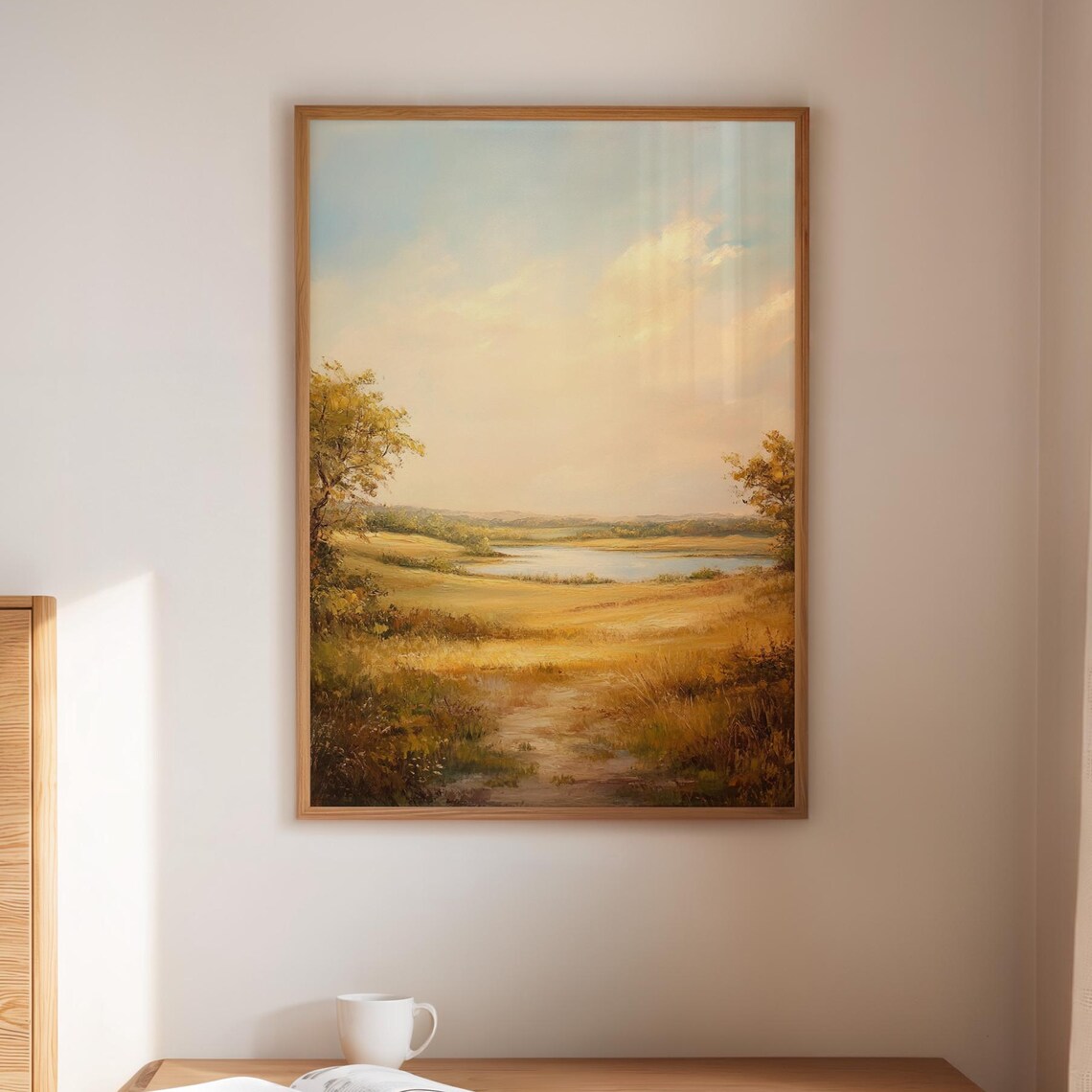 Golden Meadow River, Vintage Countryside Landscape
