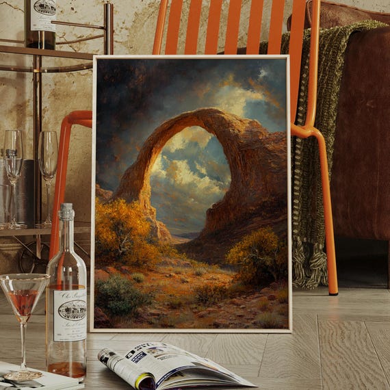 Desert Arch Canvas Wall Art Monument Landscape Painting With Moody Sky Western Rustic Southwest Decor