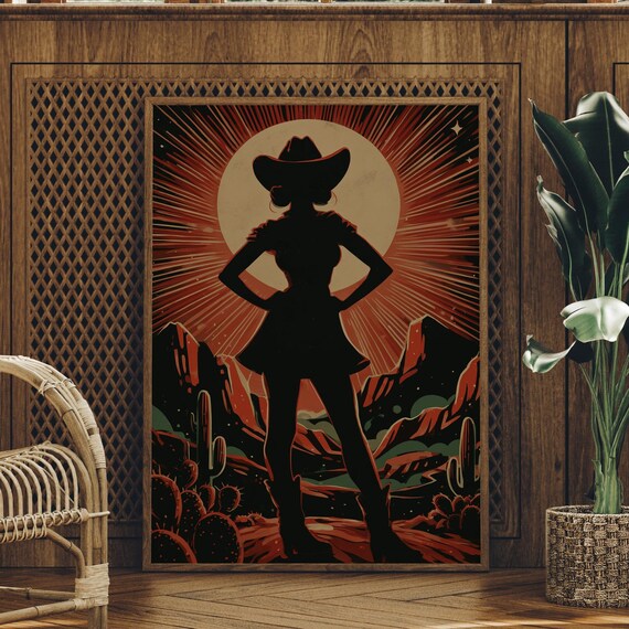 Cowgirl Silhouette Under Desert Moon