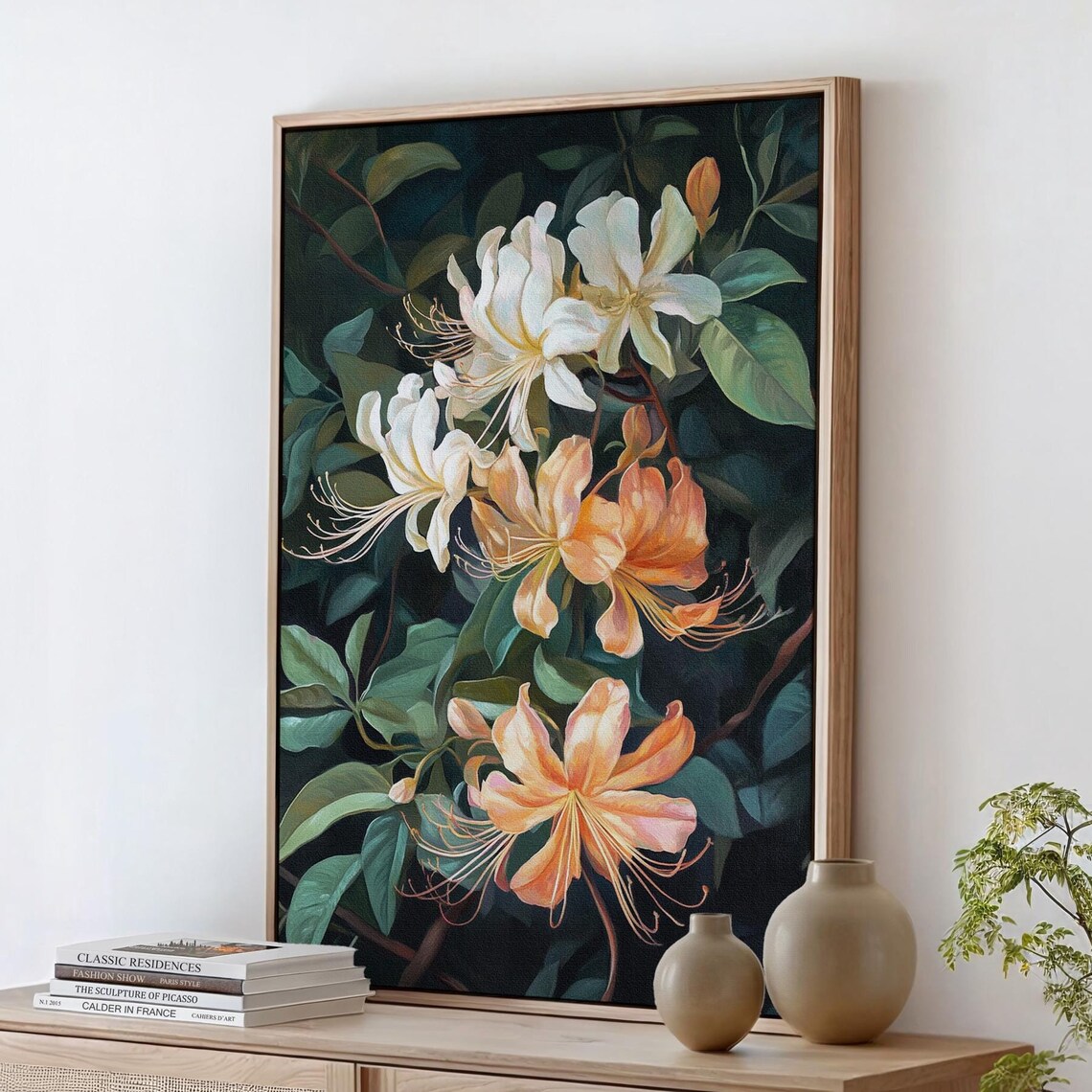 Elegant Honeysuckle Blossoms, Botanical Home Decor