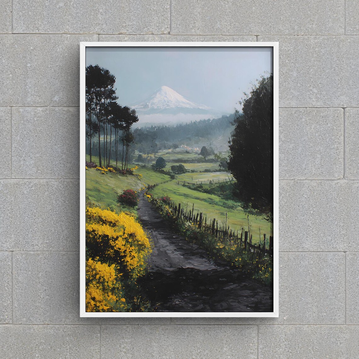 Volcan Osorno Chile Snow Capped Peak With Country Road Oil Poster