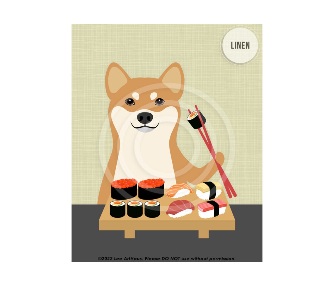 Red Shiba Inu Eating Sushi Platter With Chopsticks Dog Poster
