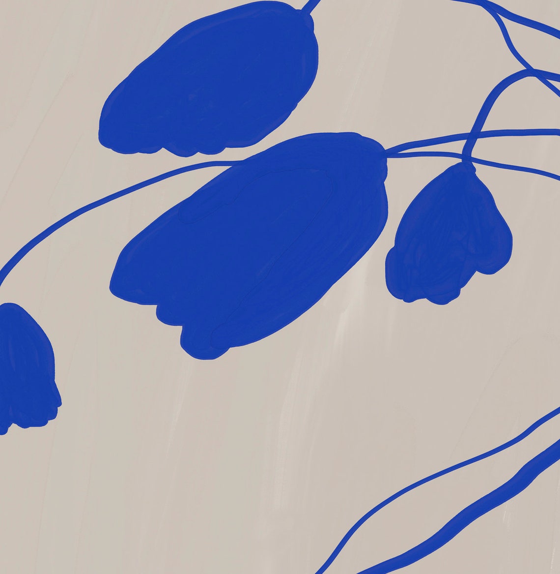 Bold Blue Botanical Tulip Silhouette Modern Abstract Art Poster - Image 2