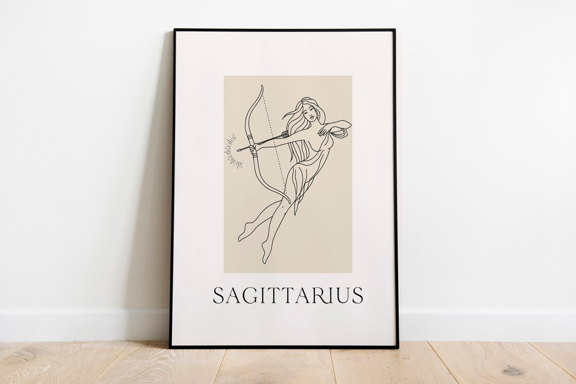 Sagittarius Zodiac Archer Woman Drawing Minimal Line Art Poster - Image 2