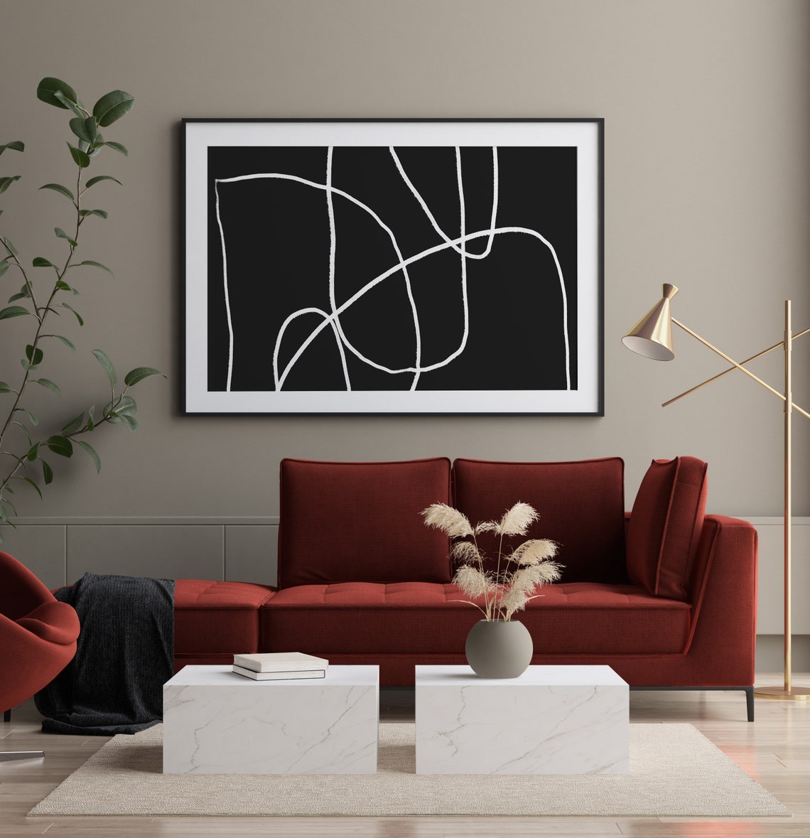 Black and White Minimalist Abstract Line Drawing Decor Poster - Image 3