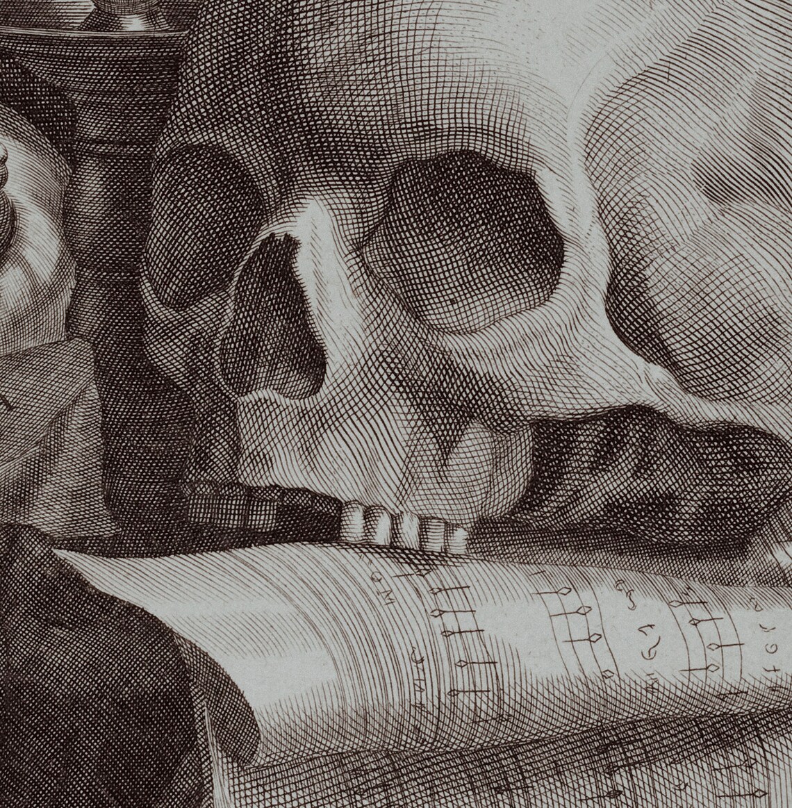 Dark Academia Skull Still Life Gothic Engraving Skull Art Poster - Image 2