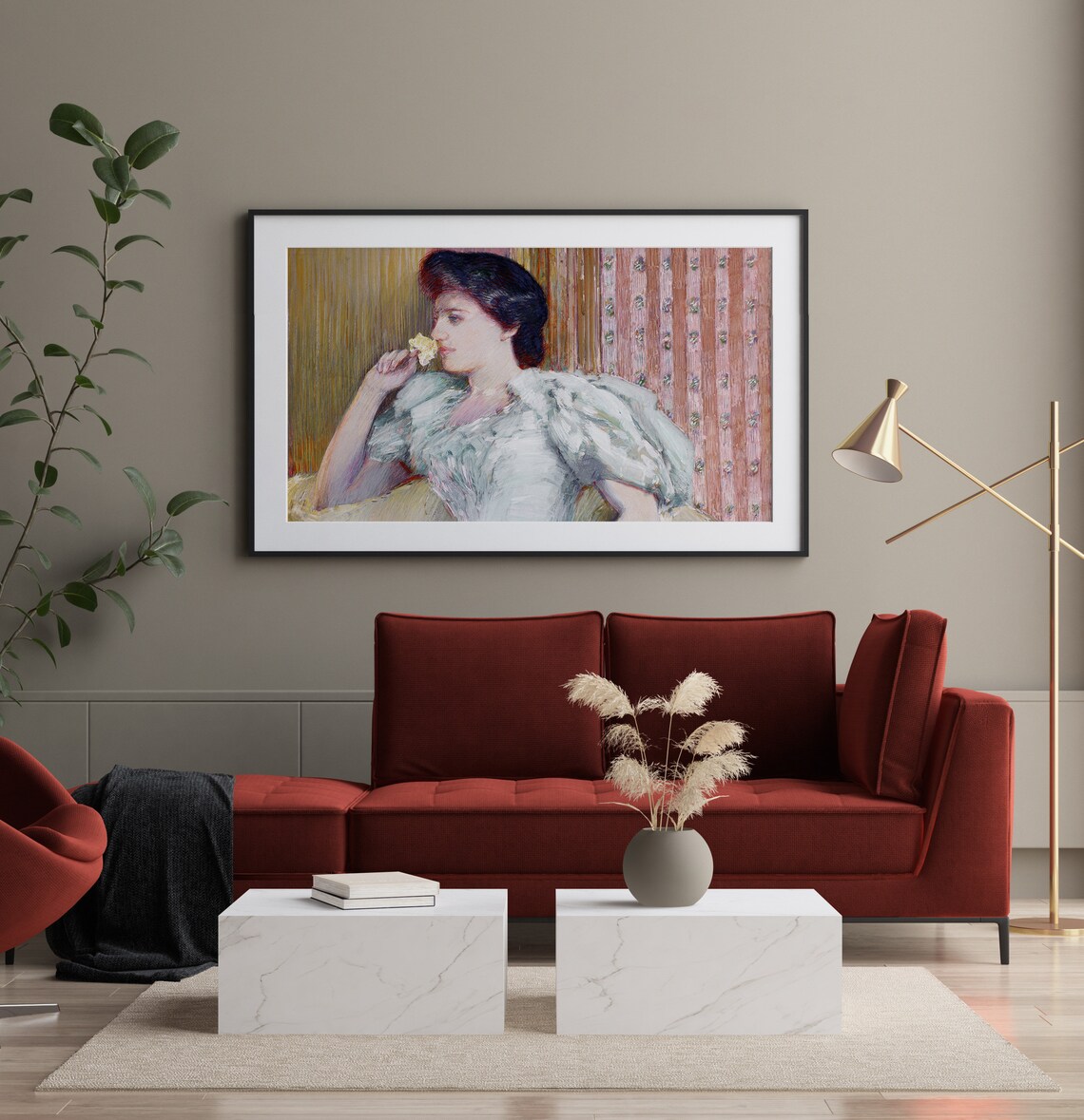 Vintage Woman with Rose Impressionist Oil Portrait Art Poster - Image 2