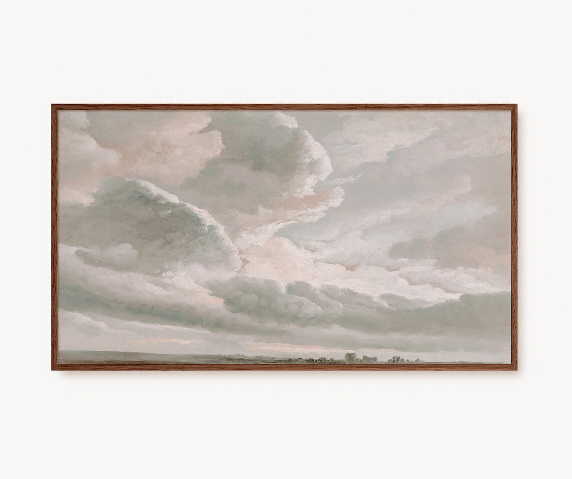 Moody Vintage Cloudy Sky Landscape Neutral Oil Painting Poster