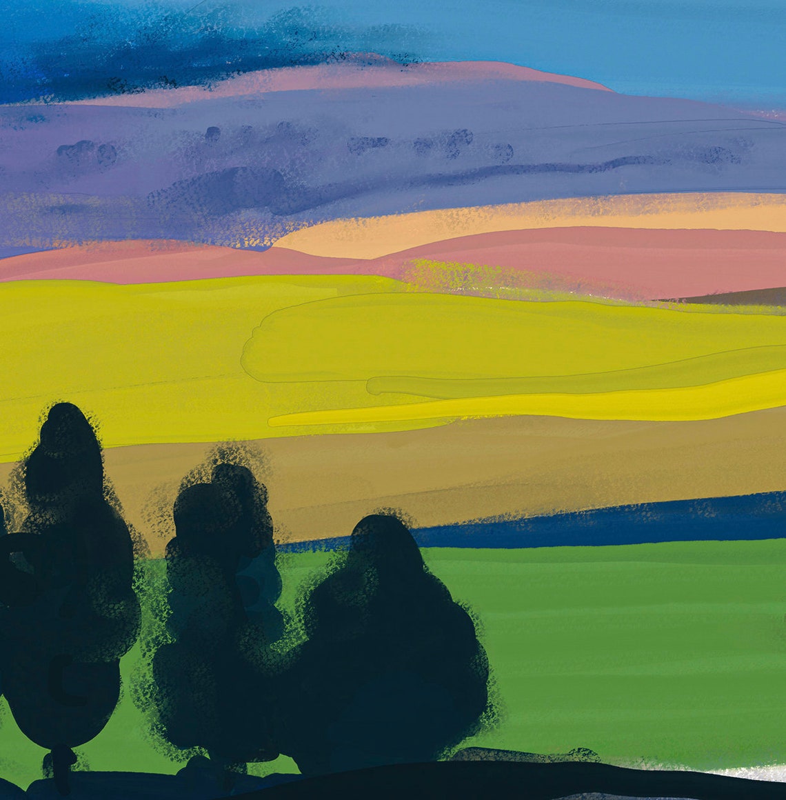 Colorful Modern Abstract Rolling Hills Landscape Painting Poster - Image 2