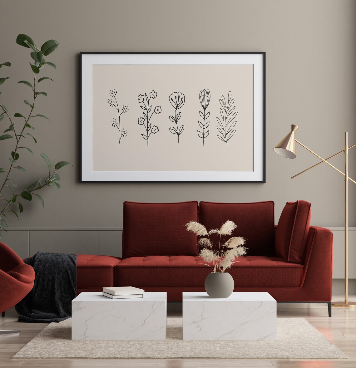 Minimalist Botanical Line Art Wildflower Stems Sketch Decor Poster - Image 3