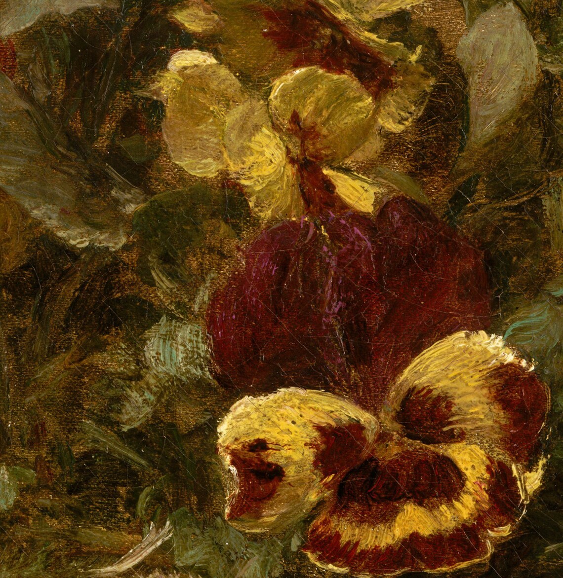 Vintage Yellow Pansies Oil Painting Floral Still Life Poster - Image 2