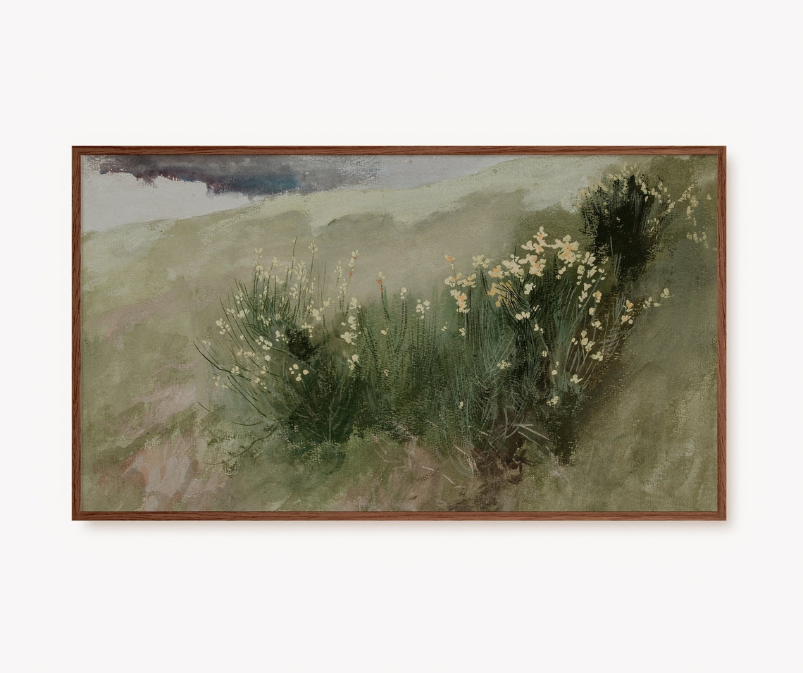 Vintage Spring Wildflowers Hillside Muted Floral Landscape Poster