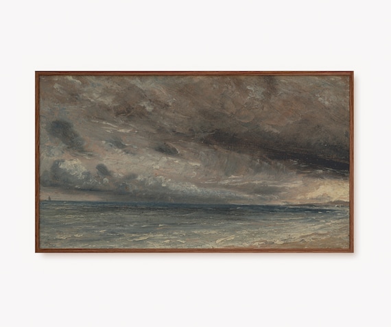 Stormy Sea Dark Clouds Moody Coastal Seascape Vintage Oil Poster