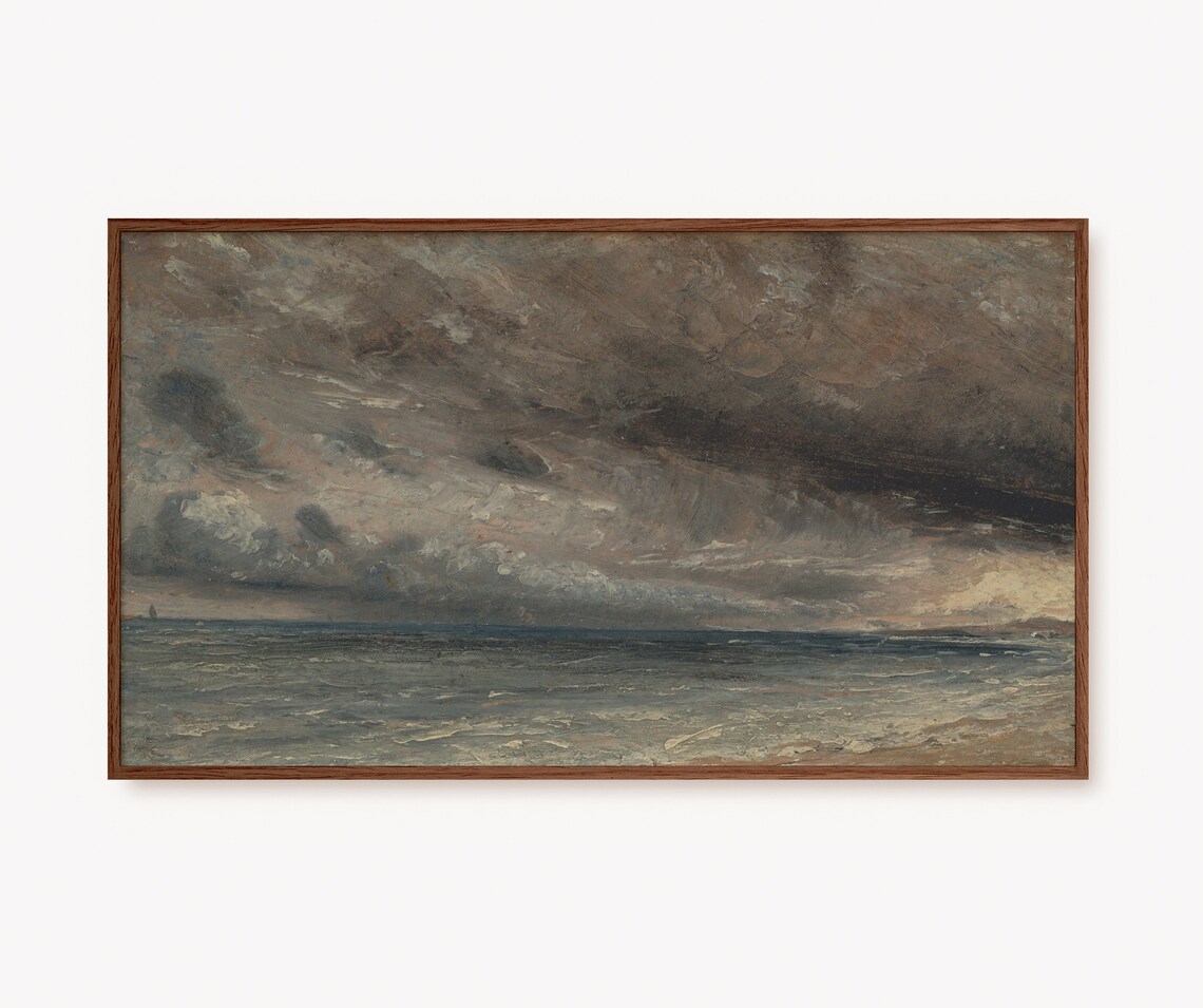 Stormy Sea Dark Clouds Moody Coastal Seascape Vintage Oil Poster