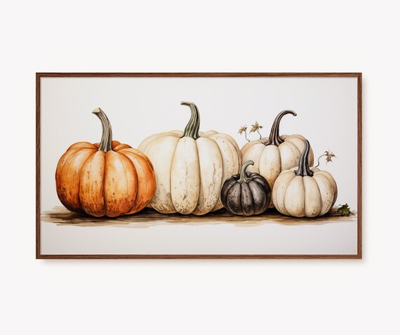 White Pumpkin Harvest Watercolor Fall Rustic Kitchen Art Poster