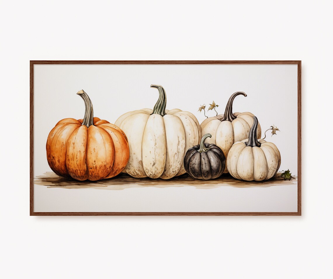 White Pumpkin Harvest Watercolor Fall Rustic Kitchen Art Poster